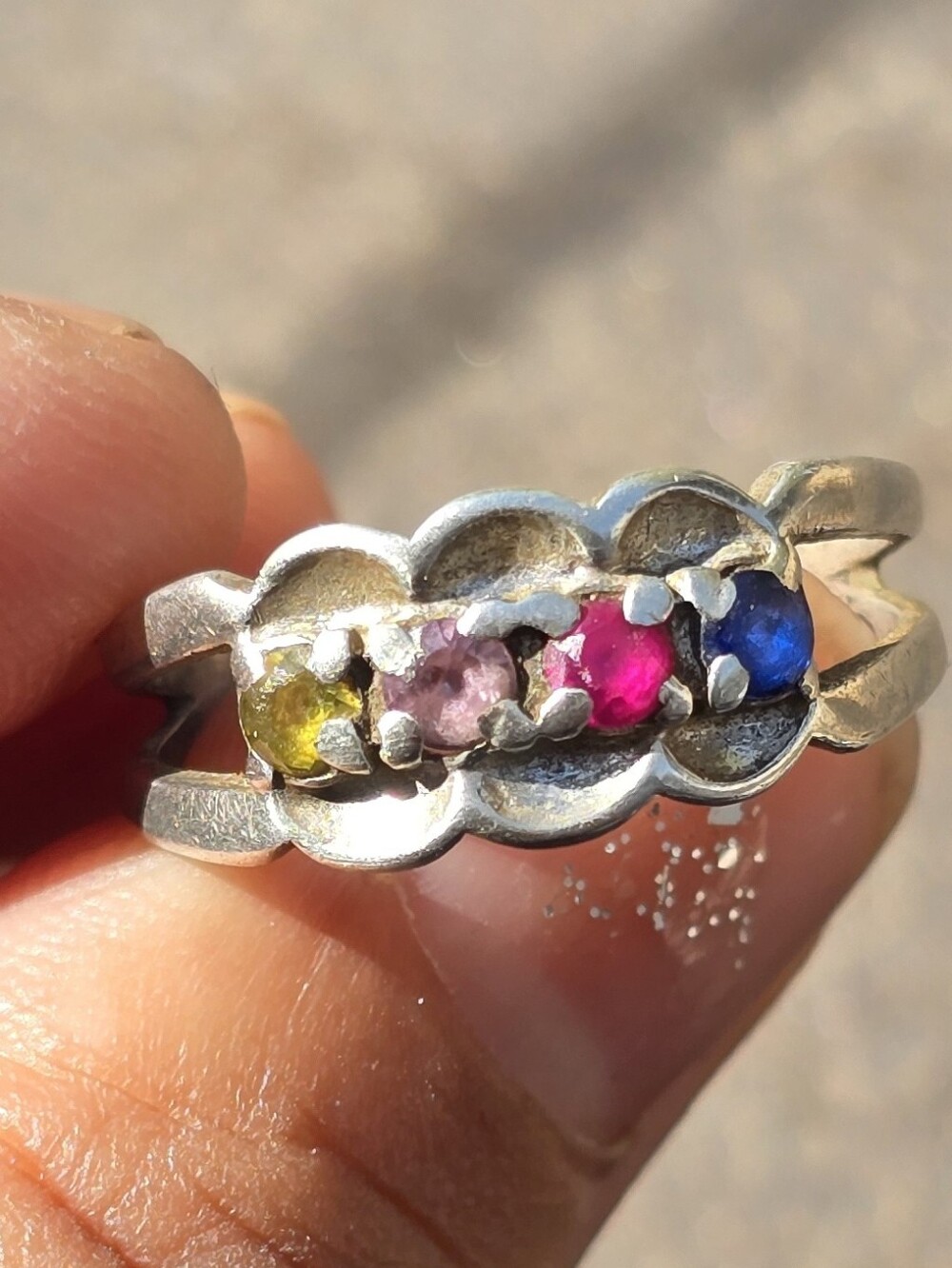 Vintage 1960's 925 sterling silver multi colored gemstone birthstone ring